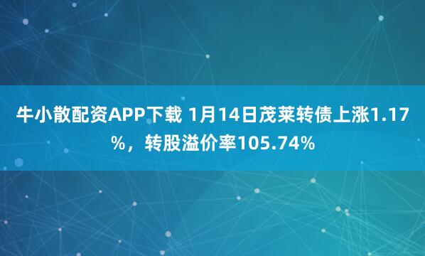 牛小散配资APP下载 1月14日茂莱转债上涨1.17%，转股溢价率105.74%