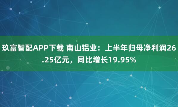 玖富智配APP下载 南山铝业：上半年归母净利润26.25亿元，同比增长19.95%